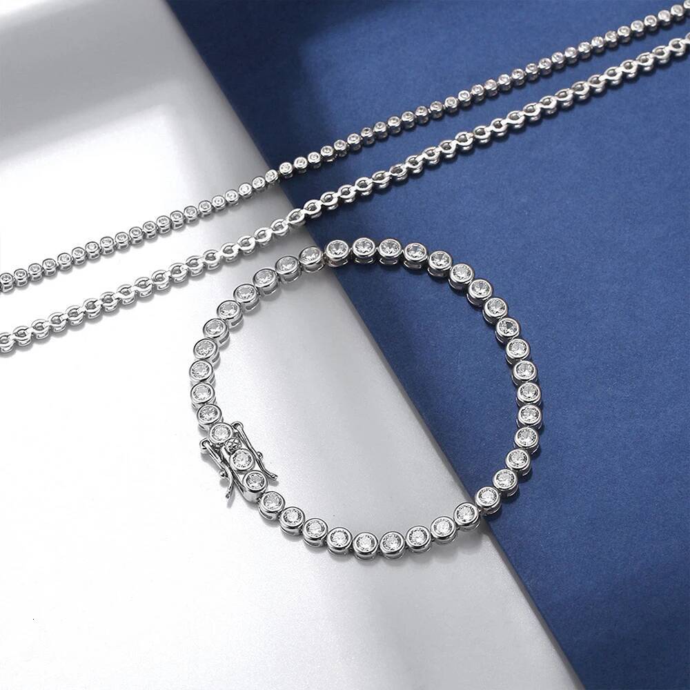 Bezel Set 2/3mm Moissanite Tennis Bracelet for Woman Men Round Bubble Lab Diamond Bracelet S925 Silver Hiphop Party Jewelry Gift