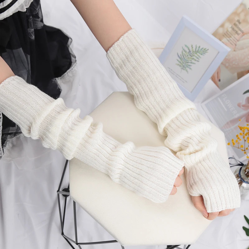 Women Long Fingerless Gloves Soft Female Glove Lolita Kawaii Mitten Winter Warmer Knitted Arm Sleeve Girls Punk Gothic 250811