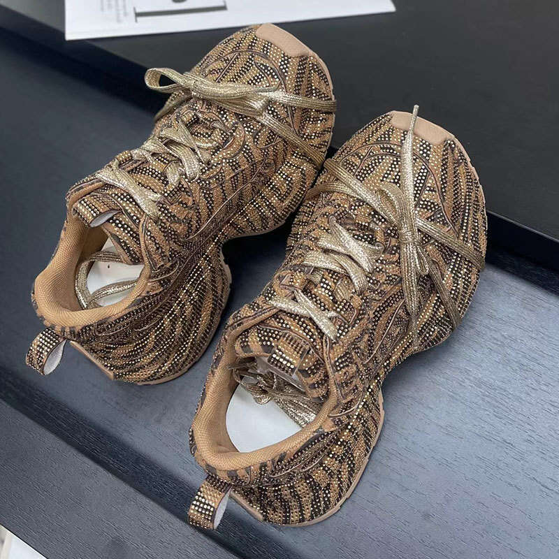 Women's Dad Sneakers Ins Super Popular Full Diamond Lace-up Casual Angora Red Niche Design Stylish Rhinestone Single Shoes