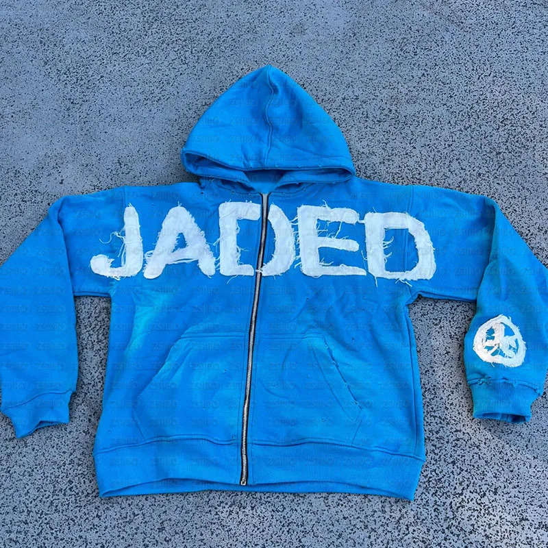 Y2k American High Street Trend Jacket Men Letter Embroidered Zipper Hoodie Harajuku Fashion Retro Oversized Sweatshirt Women 250818