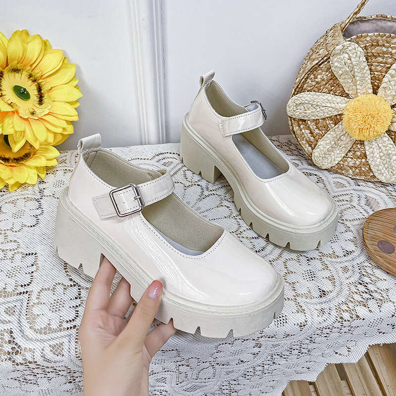 2023 New Women's Thick-Soled Mary Jane Fashionable Versatile Thin Leather Shoes for All Seasons