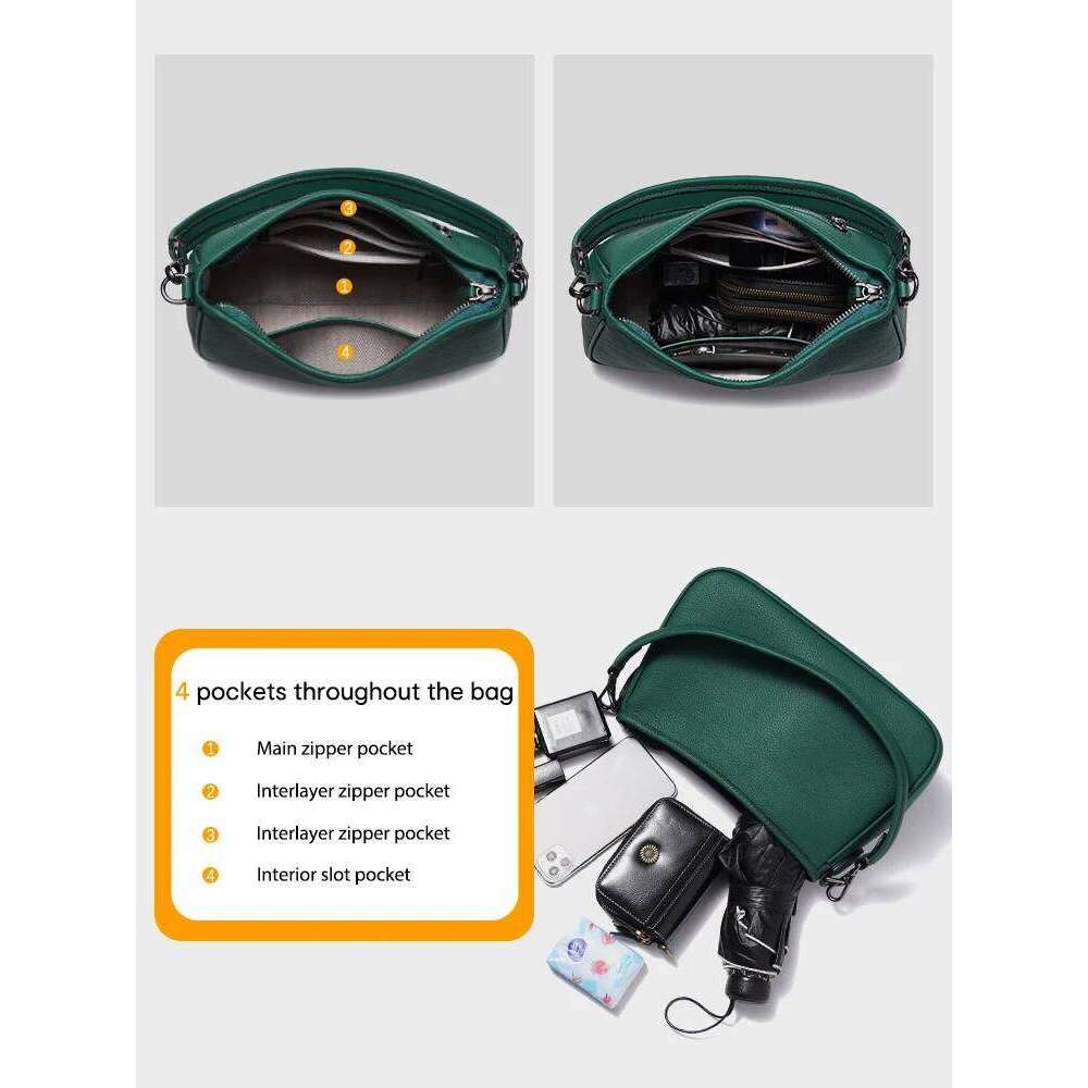 Zency Women's Genuine Leather Shoulder Bag Elegant French Style Small Handbag Female Underarm Bags Lady Crossbody Purses