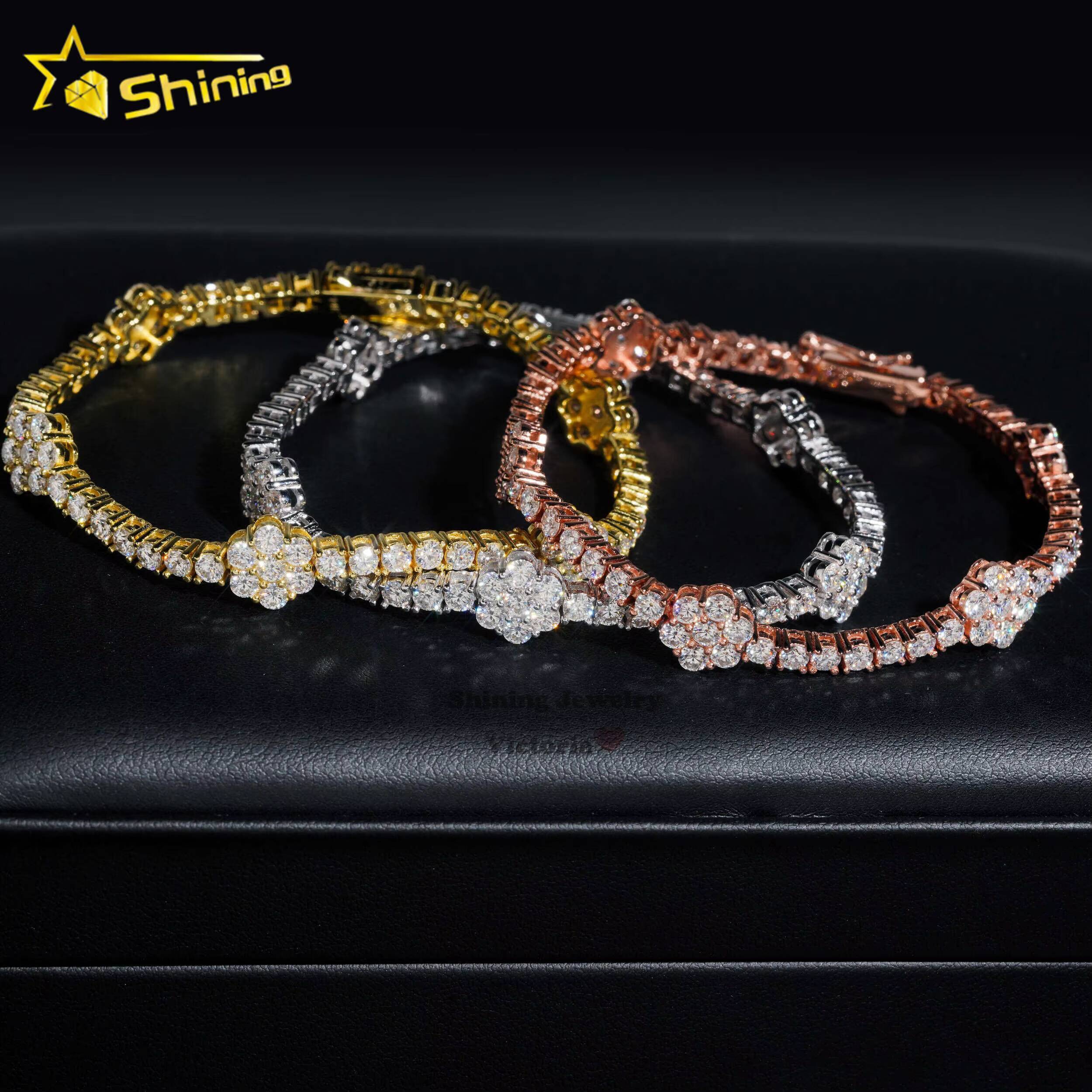 Wholesale Fine Jewelry 925 Silver VVS Moissanite Diamond Iced Out Flower Tennis Chain Necklace Moissanite Tennis Bracelet