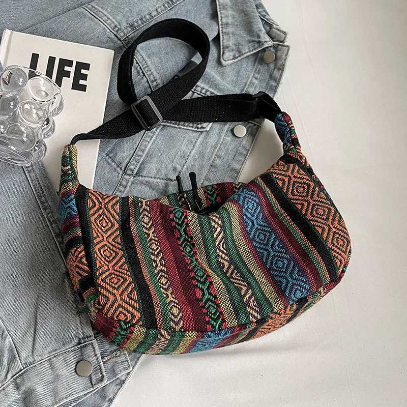 Multicolor Ethnic Style Fashionable Canvas Crossbody Bag Versatile Dumpling Single Shoulder Bags for Women Daily Collocation Y250819