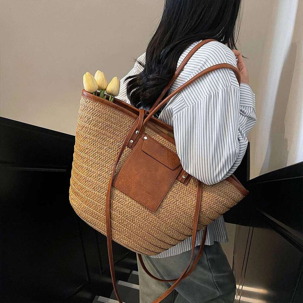 Shoulder Forest Straw Women's Seaside Vacation Woven Beach Summer Handmade New Style with Skirt, Tote Clothing to Work Bag, Travel