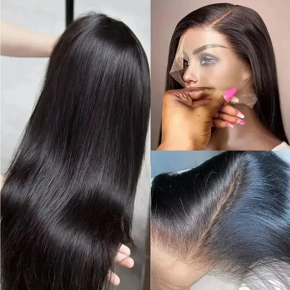 Wear and Go HD Lace Closure Wig 180% Density Hd Transparent Lace Straight Human Hair Wigs Pre-cut Lace Pre-Plucked Bleached Knots Ready to Wear 24 Inc