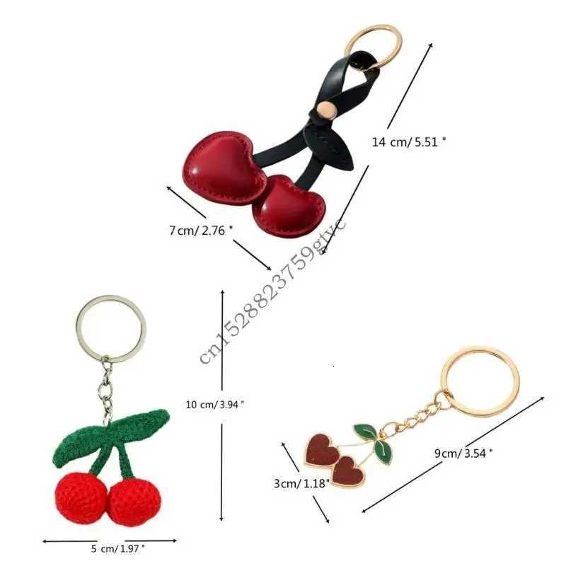 0UF Creative Cherry Keychain Leather Fruit Heart Chain Pendant for Bag Ornament XJ250820