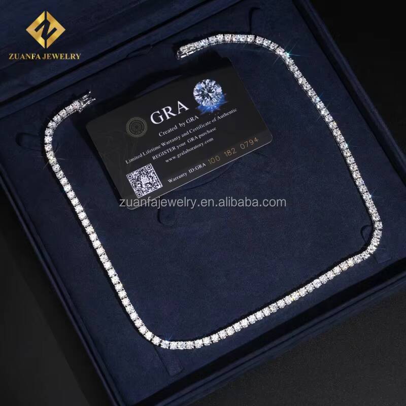 Ship From USA Hot Selling Iced Out Hip Hop Silver S925 4mm VVS1 Moissanite Diamond GRA Certificate Tennis Chain Bracelet Set