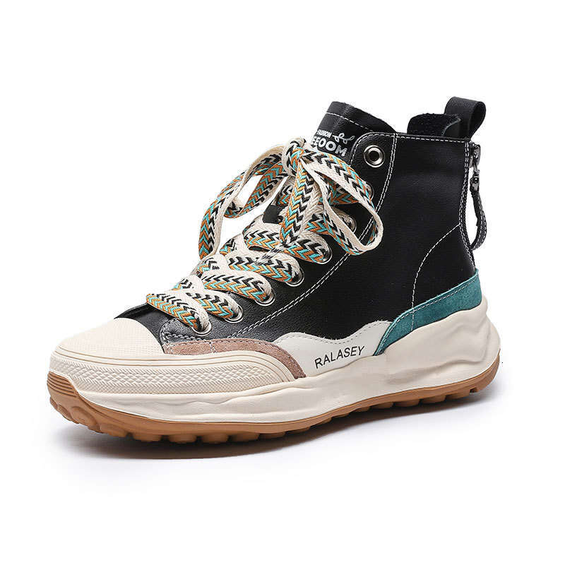 2025 New Spring Genuine Leather High-top European Style Thick-soled White Height-increasing Niche Sports Casual Women's Shoes