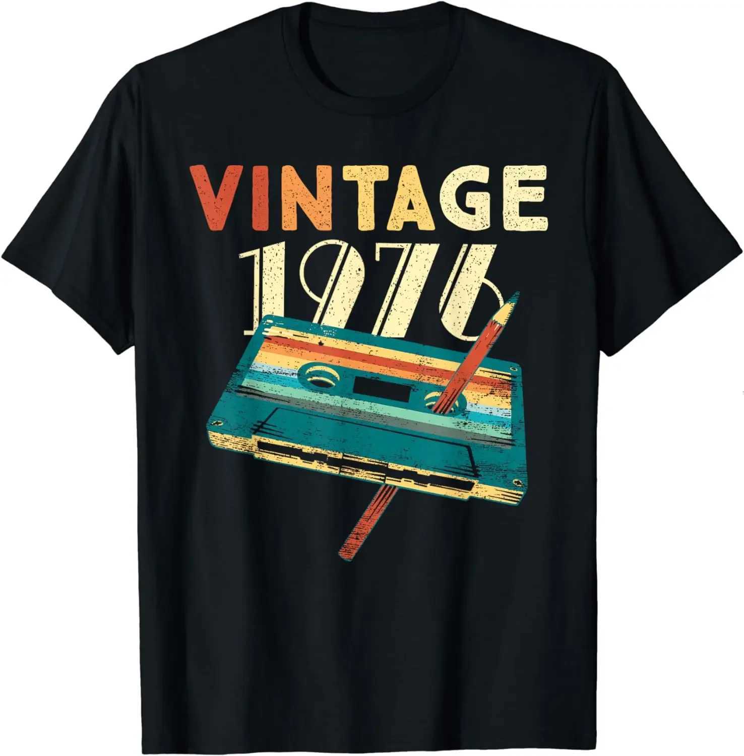Vintage 1976 MUsic Cassette 48th Birthday Gifts Years Old T-Shirt Graphic Custom Printed Short SLeeve Shirts Men Clothing Y250819