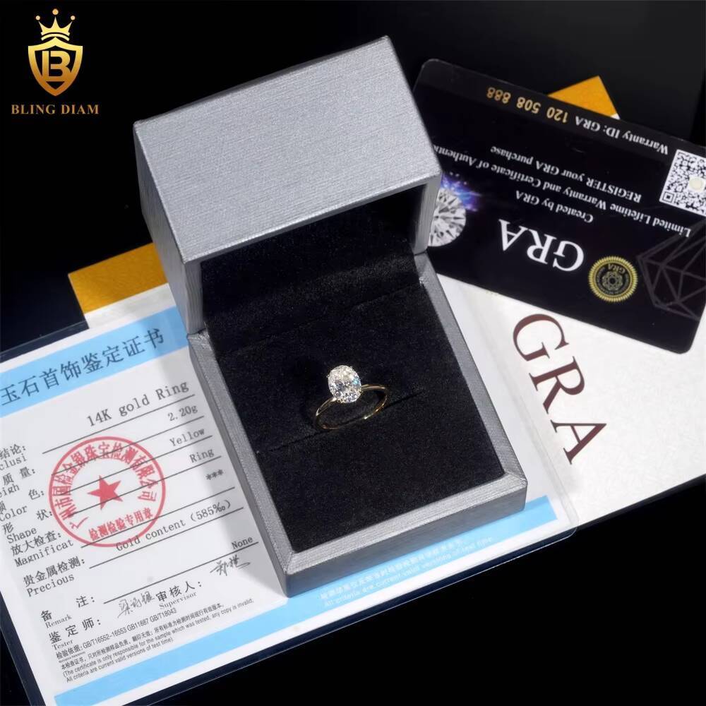 High Quality D VVS1 Moissanite Diamond Ring 14K Yellow Gold Engagement Wedding Ring