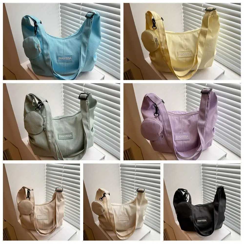 Korean Style Lightweight Shoulder Bag Large Capacity Solid Color Canvas Bag with Coin Purse Handbag Cream Color Y250819