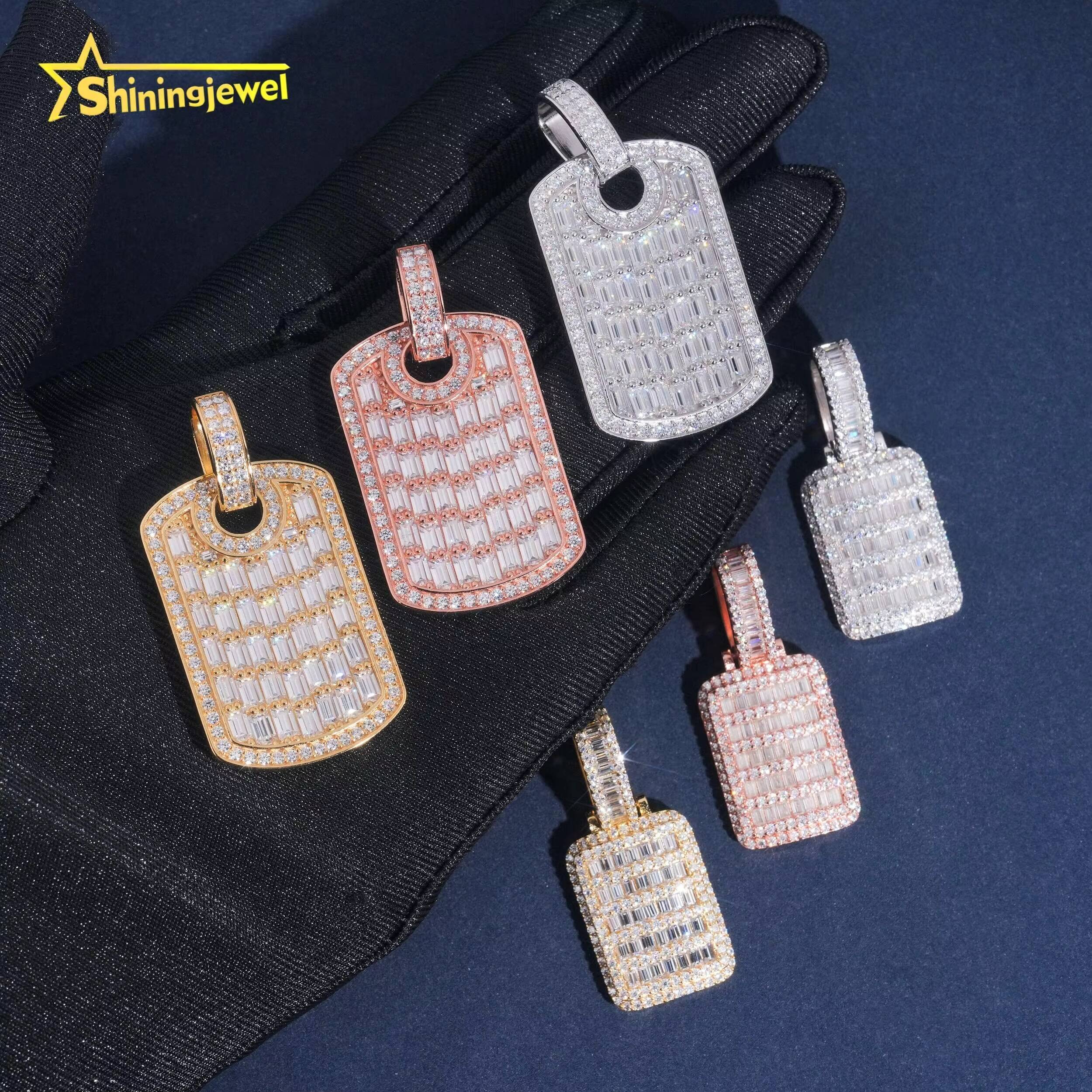 Fine Jewelry Factory Direct Hip Hop Baguette Diamond Tag 925 Sterling Silver Moissanite Pendant