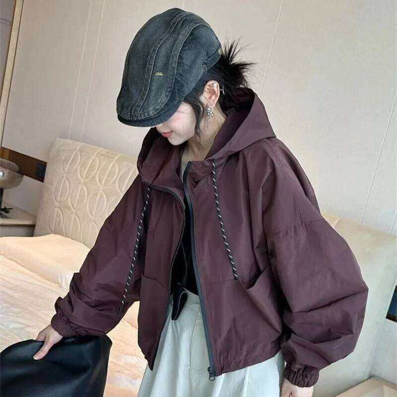 2025 New Fashion Women Hooded Autumn Casual Zipper Pockets Jackets Coats Female Long Sleeve Windbreaker Jacket