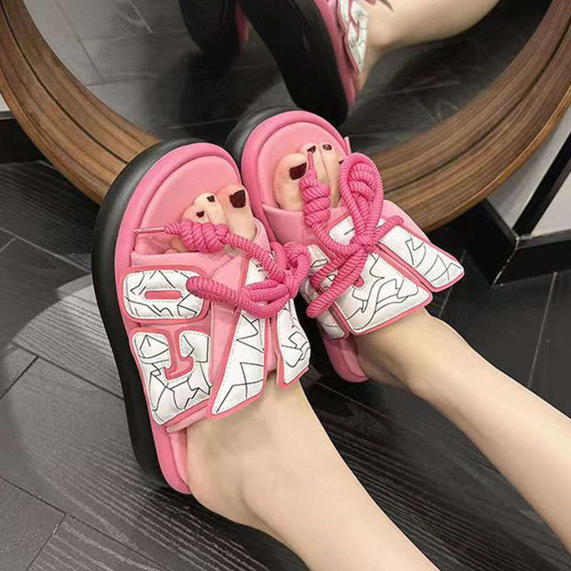 2025 Summer New Lace-Up Color Block Open-Toe Versatile Bread Sandals Fashion Niche Design