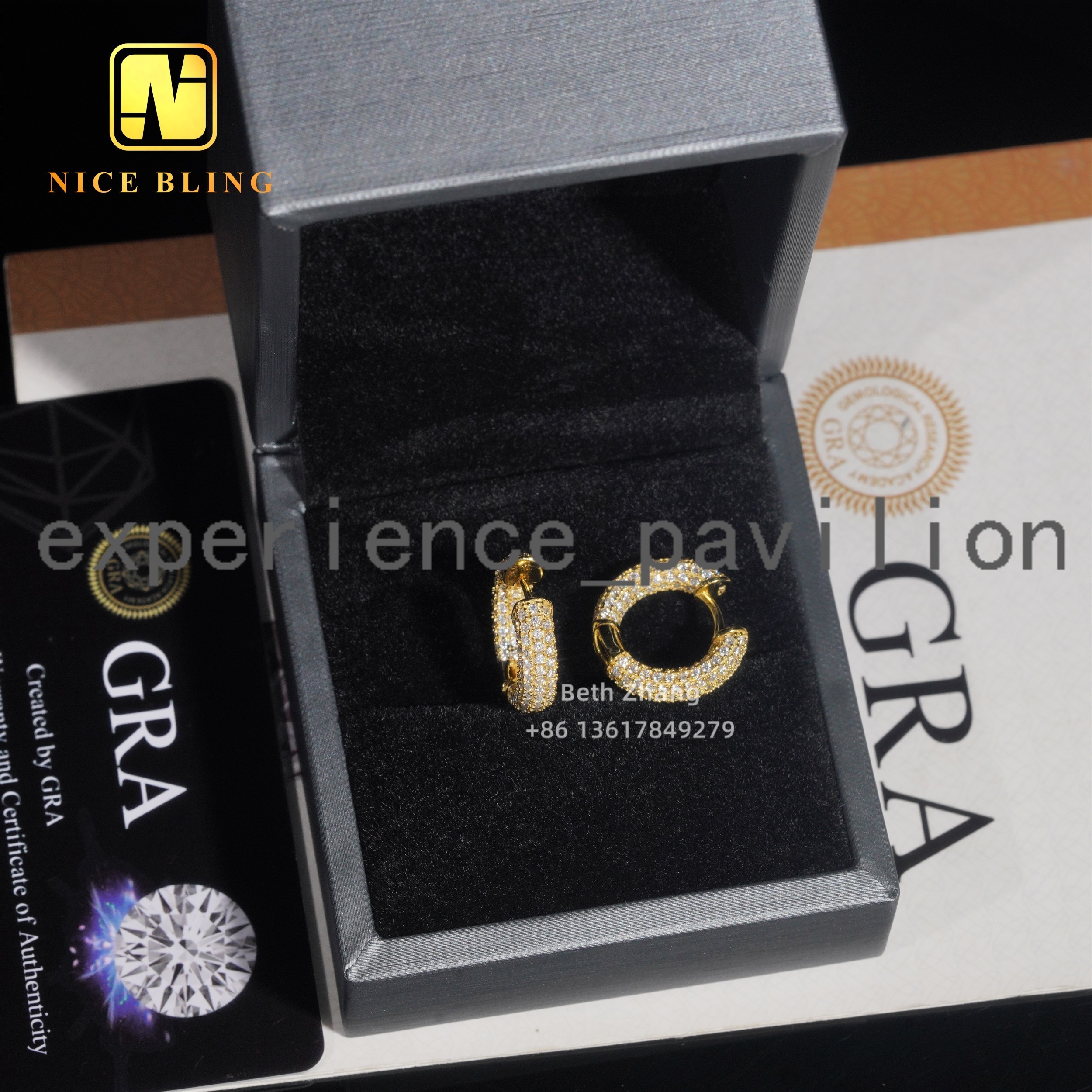 Iced Out Moissanite Diamond Earrings 925 Silver Jewelry Trendy Hip Hop Hoop Ear Rings 3 Rows Diamonds for Men Women