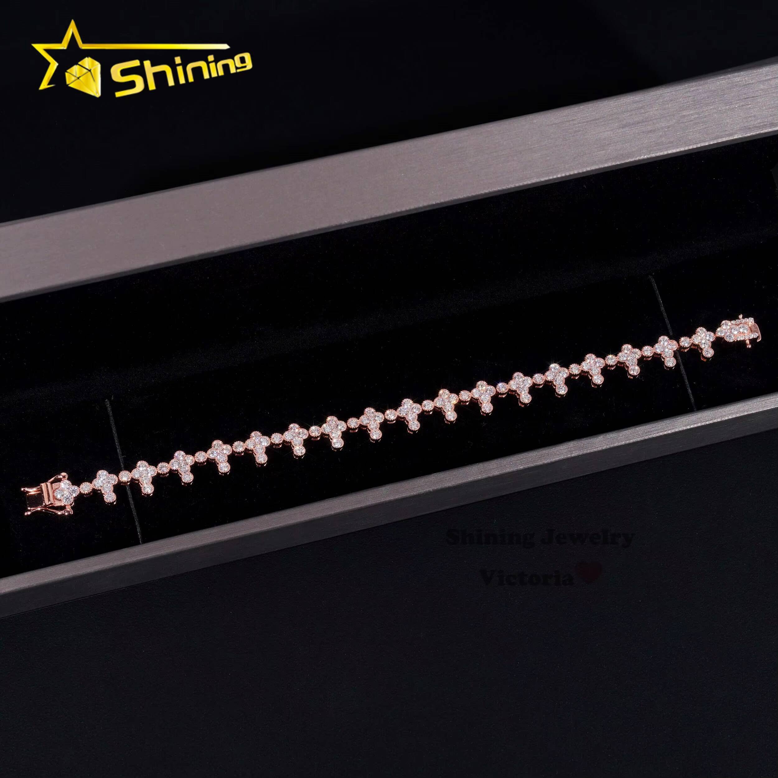 New Design 8mm Lab Diamond Real Gold Plated Bracelet Sterling Silver 925 Vvs Moissanite Hip Hop Jewelry Tennis Cross Bracelet