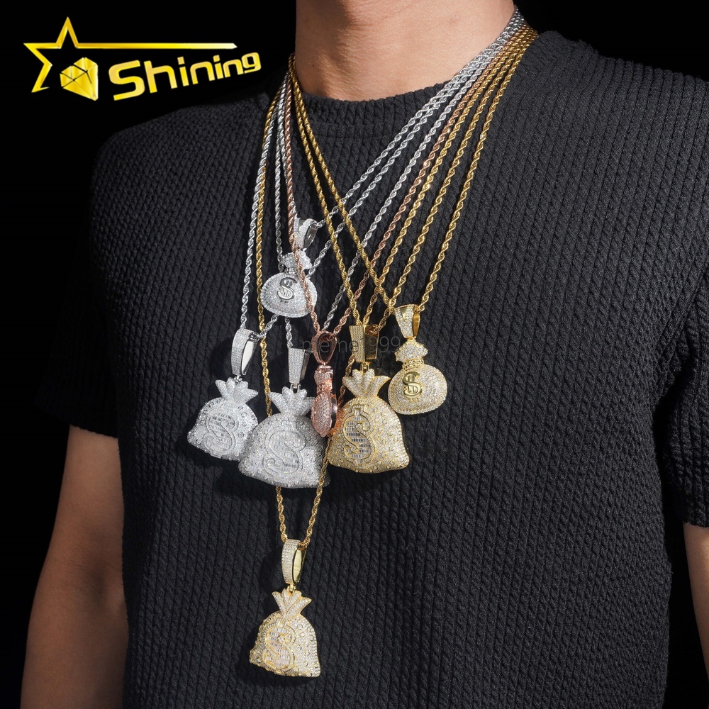 Pass Diamond Tester 925 Sterling Silver Wholesale Price Money Bag Iced Out Moissante Hip Hop Pendant