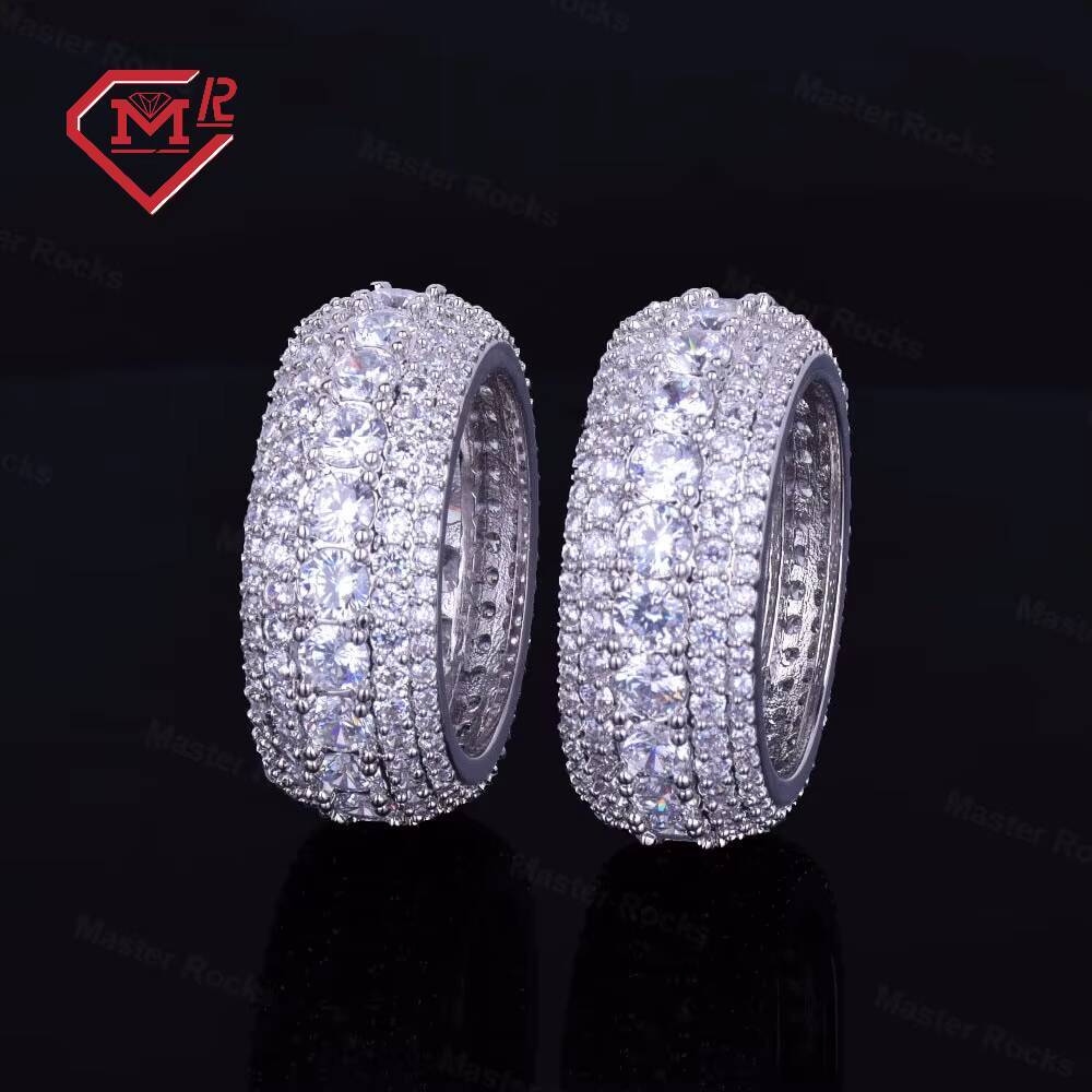 Mens Silver Ring Moissanite Custom Bling Sparkly Cuban Ring Iced Out Gra Certificated Moissanite Tennis Ring