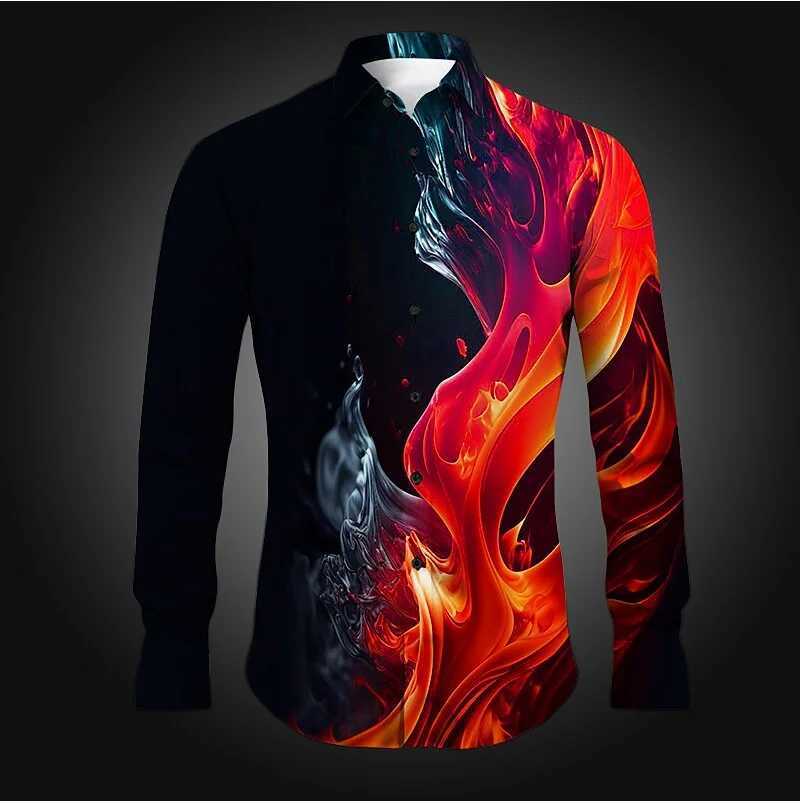 Mens Fashion Long Sleeve Shirt New Autumn Flame Collar Shirt Mens Outdoor Casual Street Travel Shirt Y250819