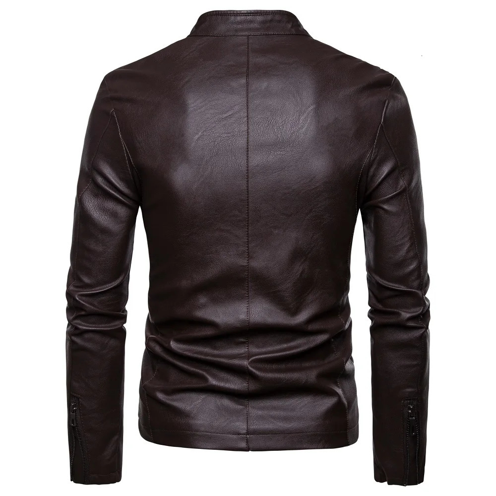 Punk Style Motor Biker Leather Jackets Mens Stand Neck Slim Fit Zipper Pu Jacket Casual Faux Coats for Men Outwear 250815