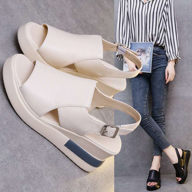 Wedge Sandals for Women 2023 New Summer High Heel Peep Toe Women's Soft Leather Height Increasing Platform Shoes Fashionable Breathable
