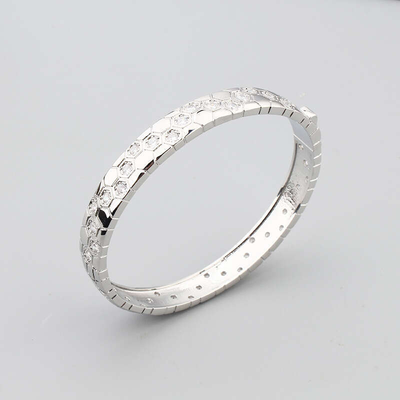 Japanese Korean Style Simple Honeycomb Hexagon Polka Dot Inlaid Dia Ring Fresh and Elegant Unisex Temperament Bracelet