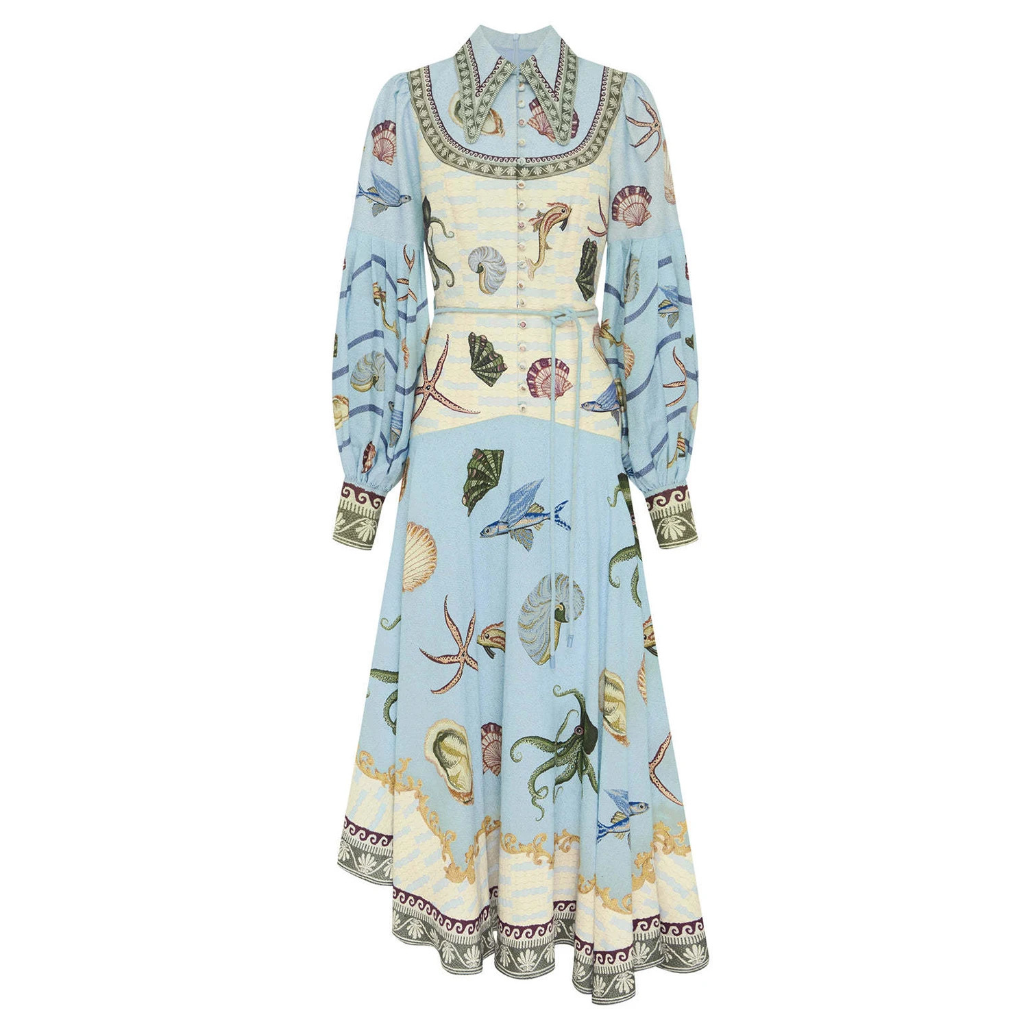 Women Vintage Floral Print Shirt Collar Puff Sleeve Single Breasted Spring Summer Long A Line Cotton Linen Dress 250820