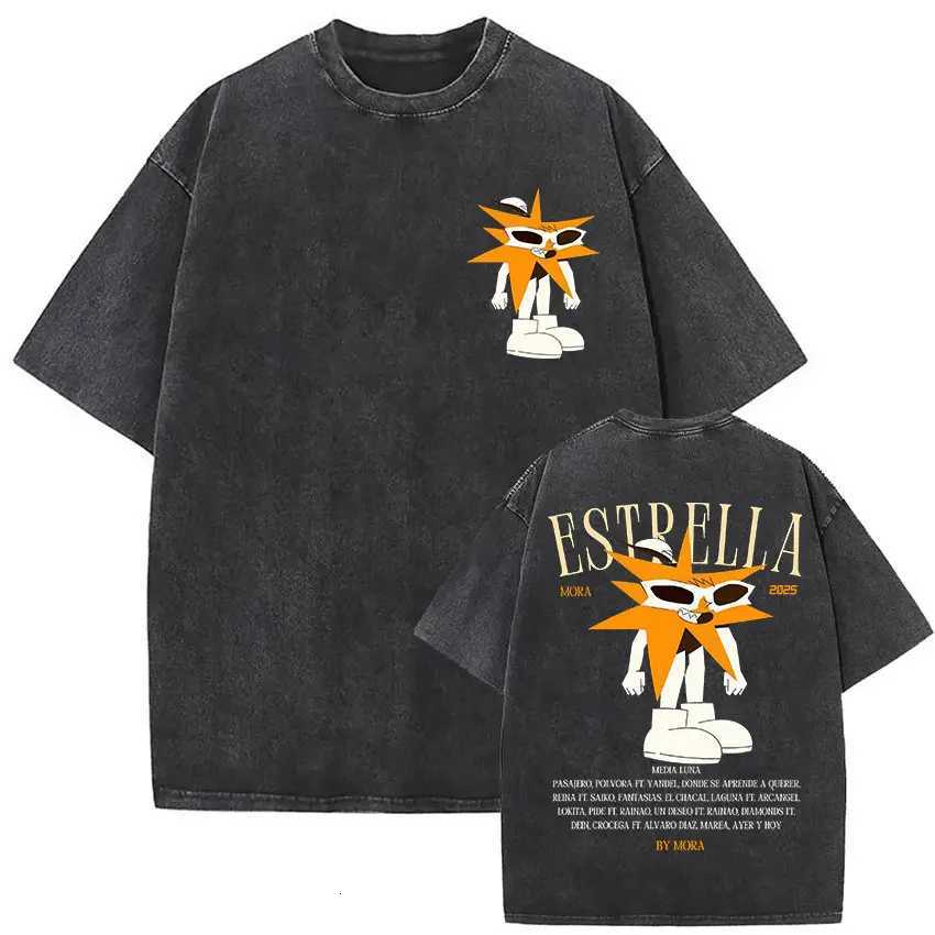Rapper Mora Lo Mismo De La Otra Vez Tour 2025 Vintage Washed T Shirts Men Women Summer 100% Cotton Short Sleeve T-shirt New Tops Y250819