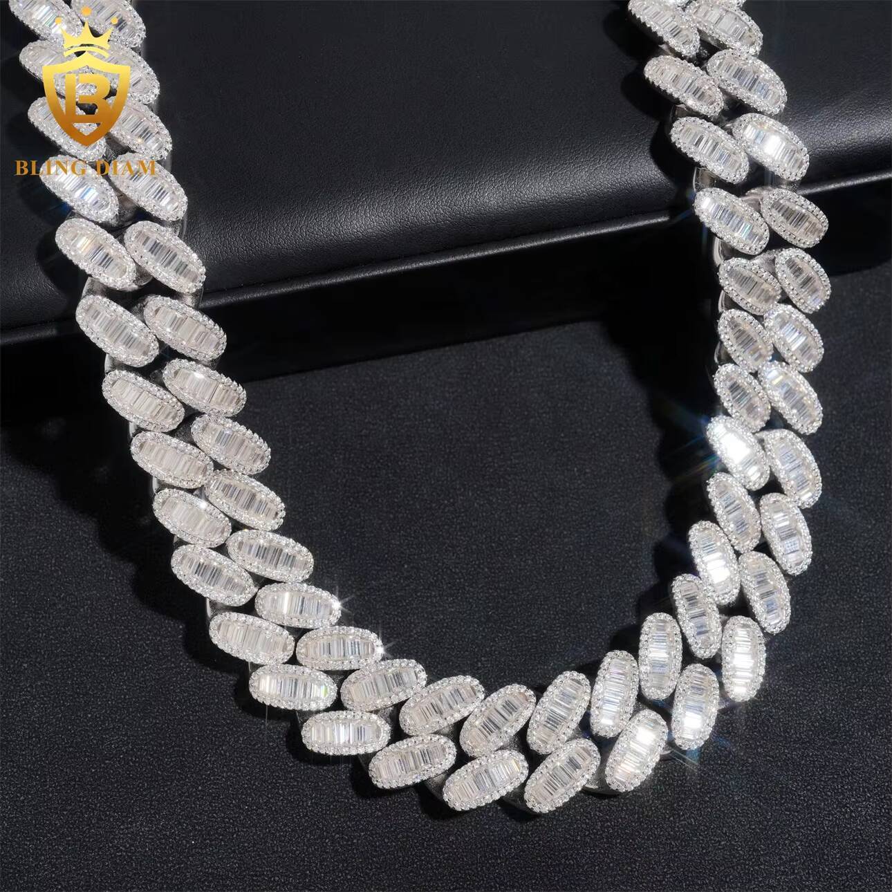 Iced Out VVS Moissanite Diamond Sterling Silver 925 Hip Hop Fine Jewelry VVS Moissanite Diamond Miami Cuban Link Chain Necklace