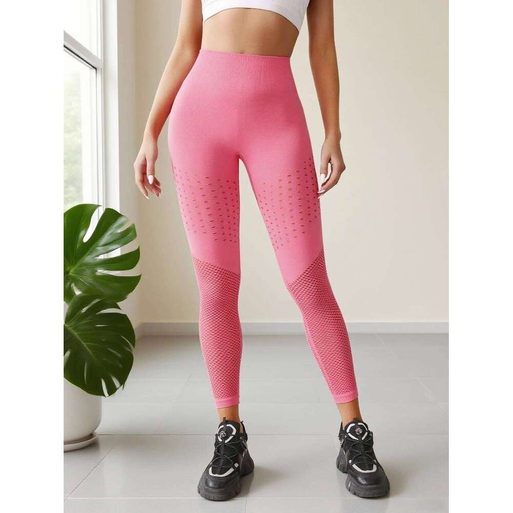 1pc Yoga Quick Drying Breathable Mesh Sports Seamless Hip Lifting Waist Cinching Outdoor Running Tight Pants European And
