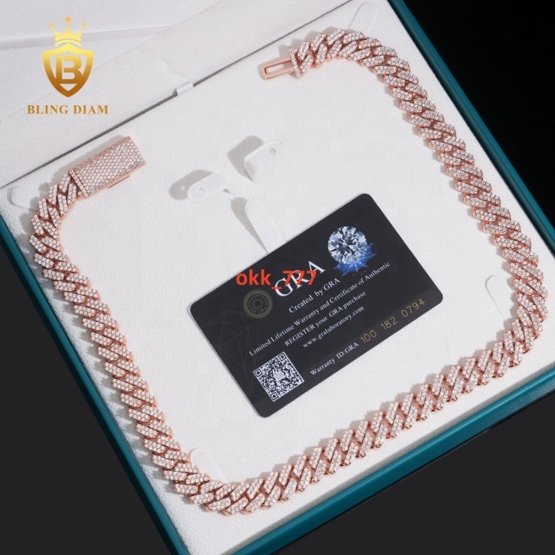 Iced Out VVS Moissanite Diamond Sterling Silver 925 Hip Hop Fine Jewelry VVS Moissanite Diamond Miami Cuban Link Chain Bracelet