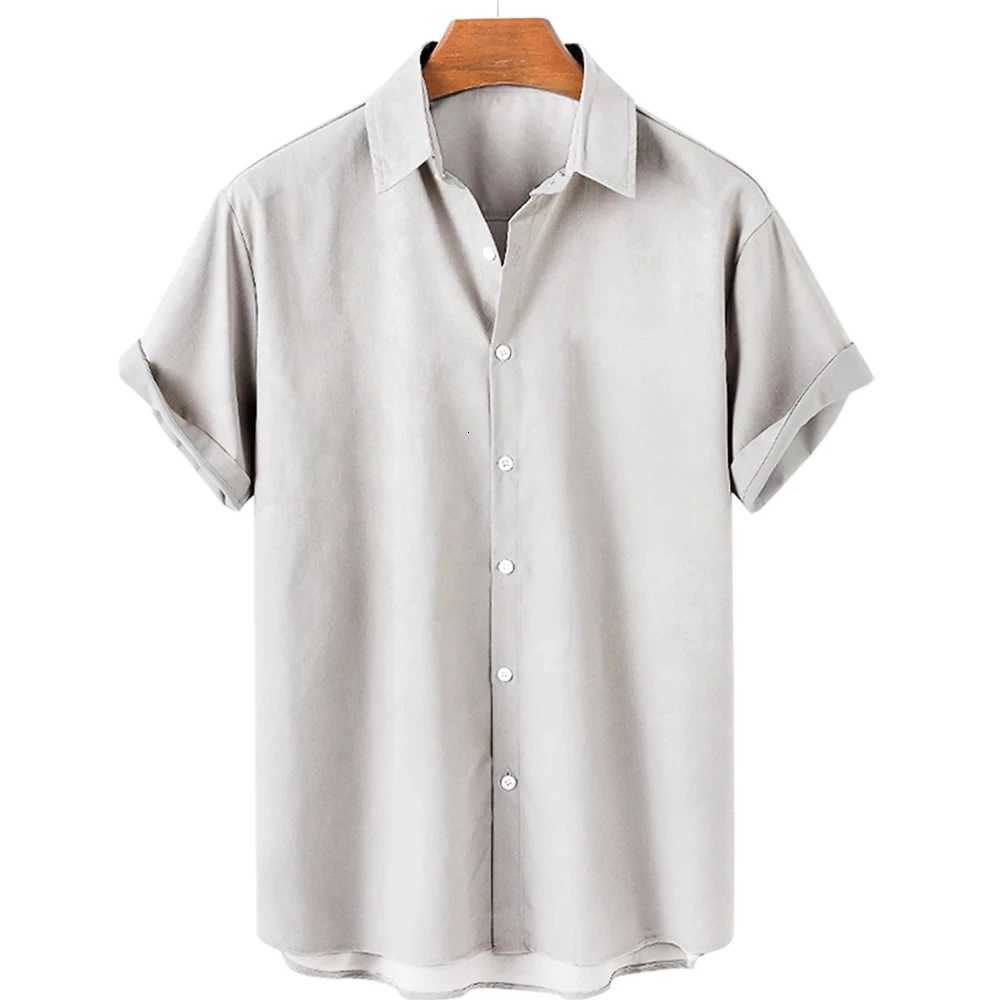 Solid Color Shirt For Men Lapel Shirts Trend Street 3D Short Sleeved Daily Casual Clothing Loose Oversized Top Hawaii clothing Y250819