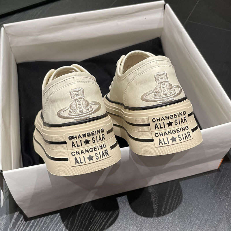 Platform Canvas for Women 2025 Spring New Style Petite Casual Sports Sneakers Versatile White Chunky Shoes