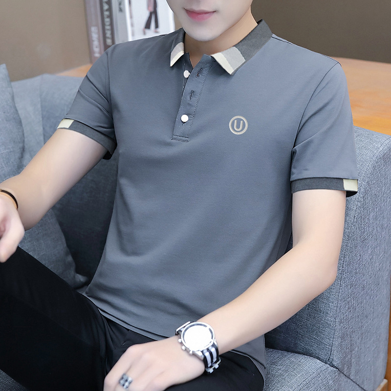 High-end men's cotton T-shirt wholesale fashion all-match solid color blouse youth short-sleeved lapel