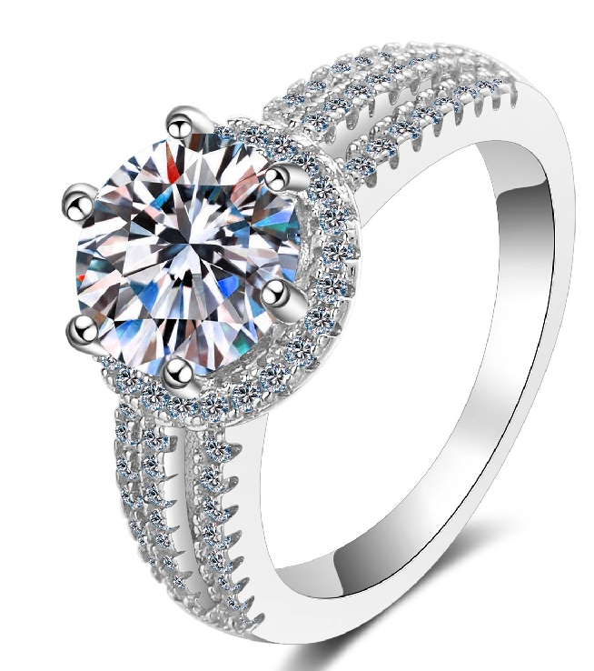 MT 925 Sterling Silver Original 3 ct Moissanite Ring for Women, Round Excellent Cut Sparkling D Color Stone Engagement Wedding Ring Jewelry with certi