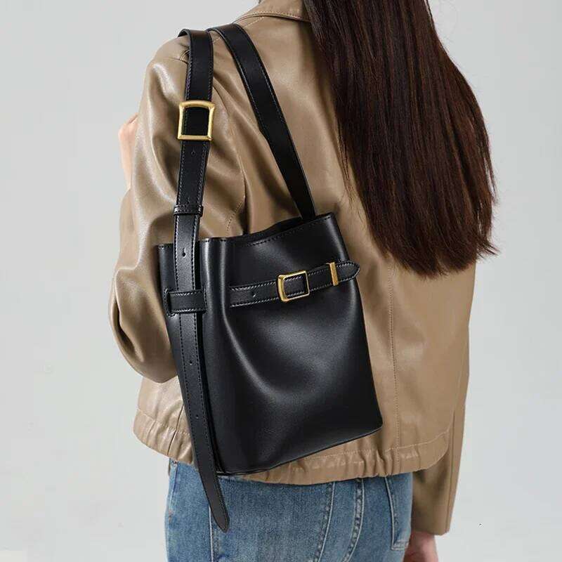 Women S Vintage Messenger High Quality Simple Handbag Genuine Leather Bucket Lady Shoulder Bag Female Crossbody Bags