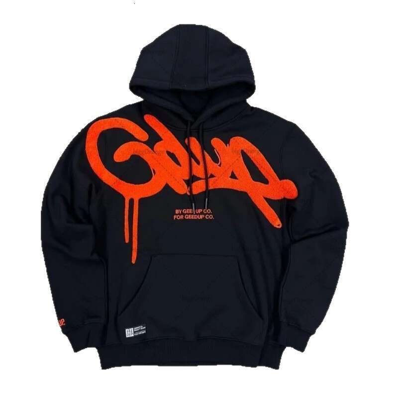 GEEDUP Trendy Brand Letter Embroidery Hoodie Unisex High Street Hip Hop Casual Loose Pullover Sweatshirt