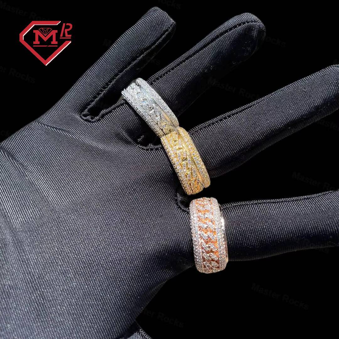 Prong Setting Moissanite Sterling Silver Rings Spinning Feature Linked Style Gra Certified Vvs Diamond Men Moissanite Ring