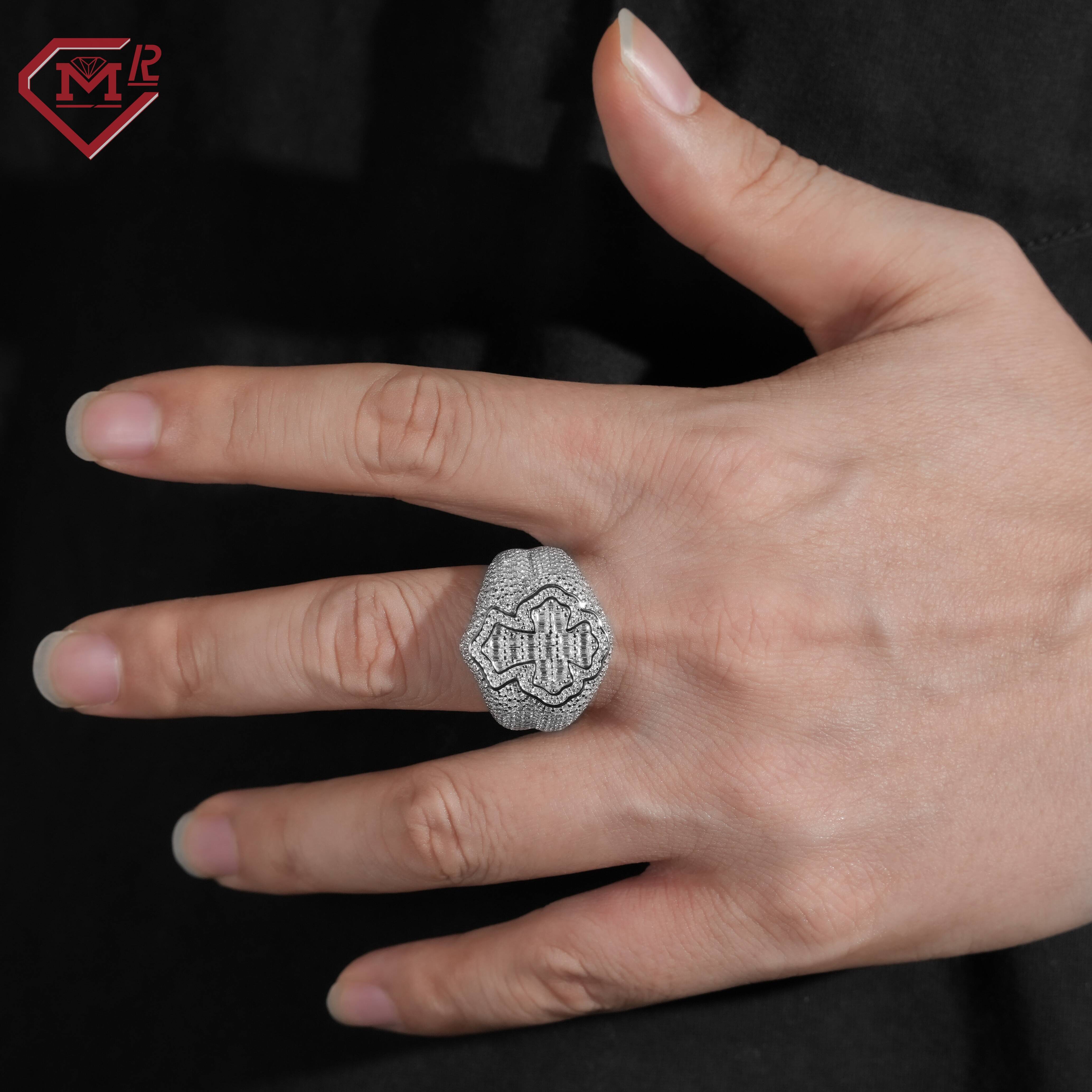 Fully Iced Out Mens Moissanite Ring Rappers Custom Cross Hip Hop Jewelry S925 Moissanite Ring