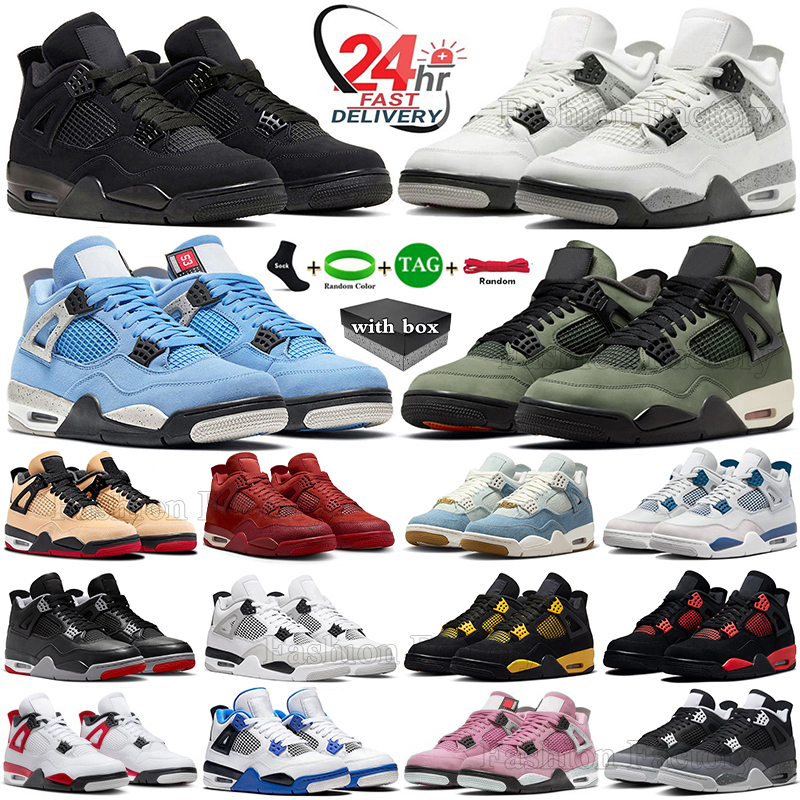 With box 4 Basketball Shoes For Men Women 4s Sneaker Military Black Cat Pine Green Seafoam White Oreo Red Cement Thunder Medium Olive Sail Designer Mens Trainers Sport