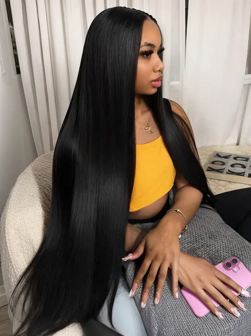 Straight Human Hair Wig Pre Cut HD Lace Front Wig Pre Plucked Bleached Knots Put On and Go Glueless Straight Human Hair High Density 180% Density Stra