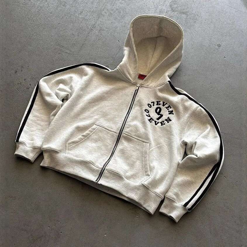 2025 New Zipper Hooded Sweatshirt Unisex Letter Print Sports Shirt High Street Sweatpants Set