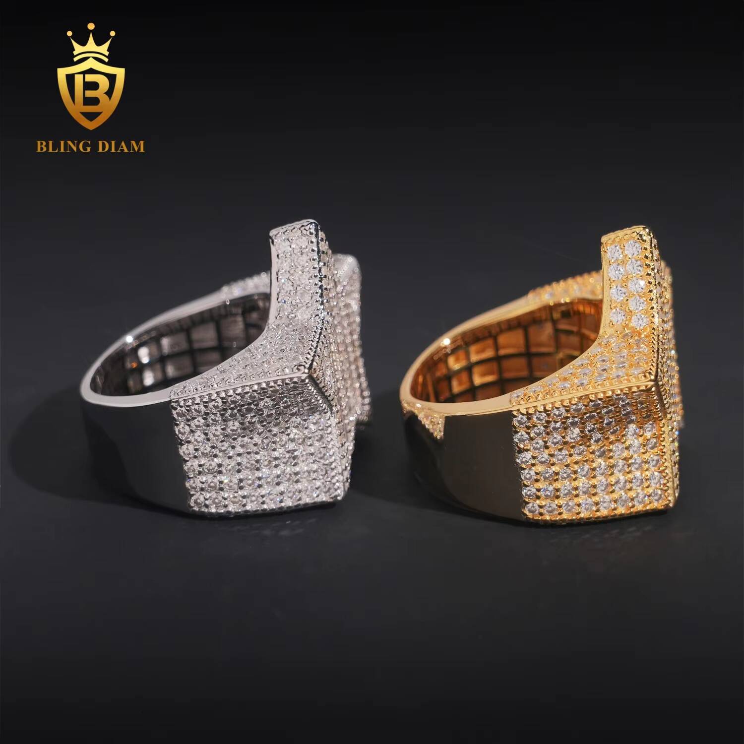 Hot Sale Hip Hop Jewelry 925 Silver Gold-Plated Vvs Moissanite Ice Out Fully Diamond Mens Star Rings With Box
