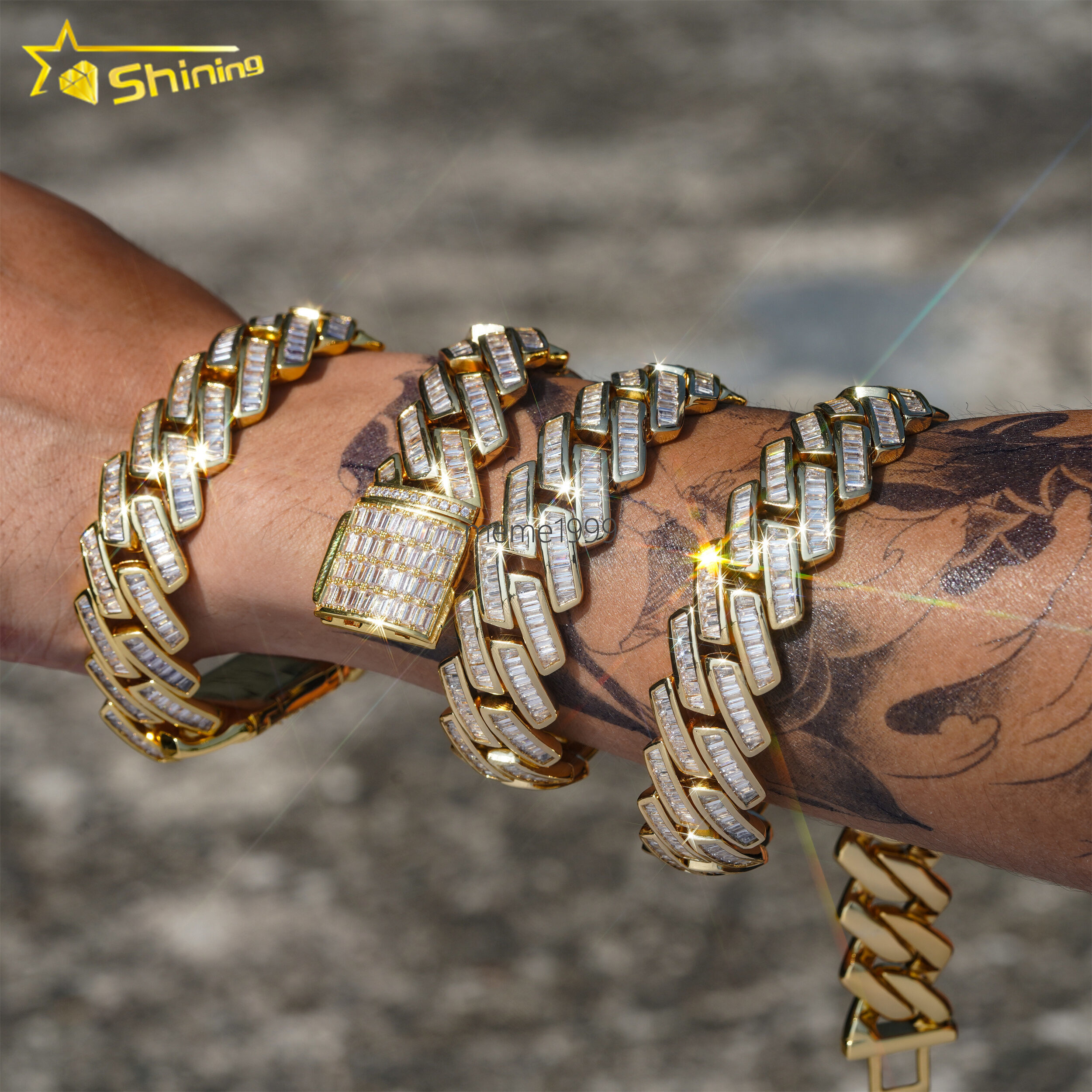 High Quality 18K Gold Plated 19mm Width Brass moissanite Cuban Link Chain Custom Hip Hop Men Cuban Bracelet Necklace