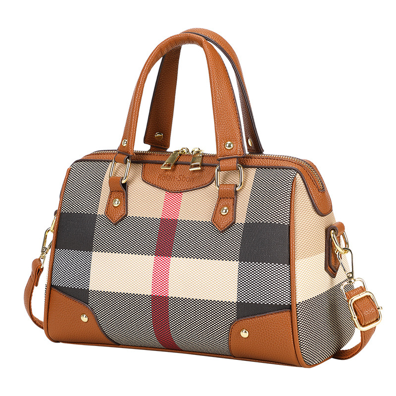 2024 New Boston Plaid Texture Large Bag European and American Big-Name Women's Handbag Crossbody Shoulder Bag Pillow Bag