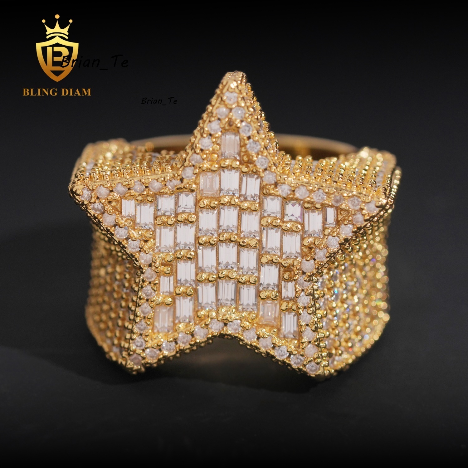 Iced Out Hip Hop Jewelry 925 Silver Gold-Plated Vvs Moissanite Ice Out Fully Diamond Mens Star Cuban Rings With Box