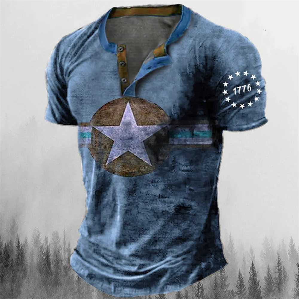 Vintage Button V-neck Navigation T Shirt Short Sleeve Gothic Henley Shirt For Men Oversized Tops Tee Shirt Men Punk Streetwear Y250819