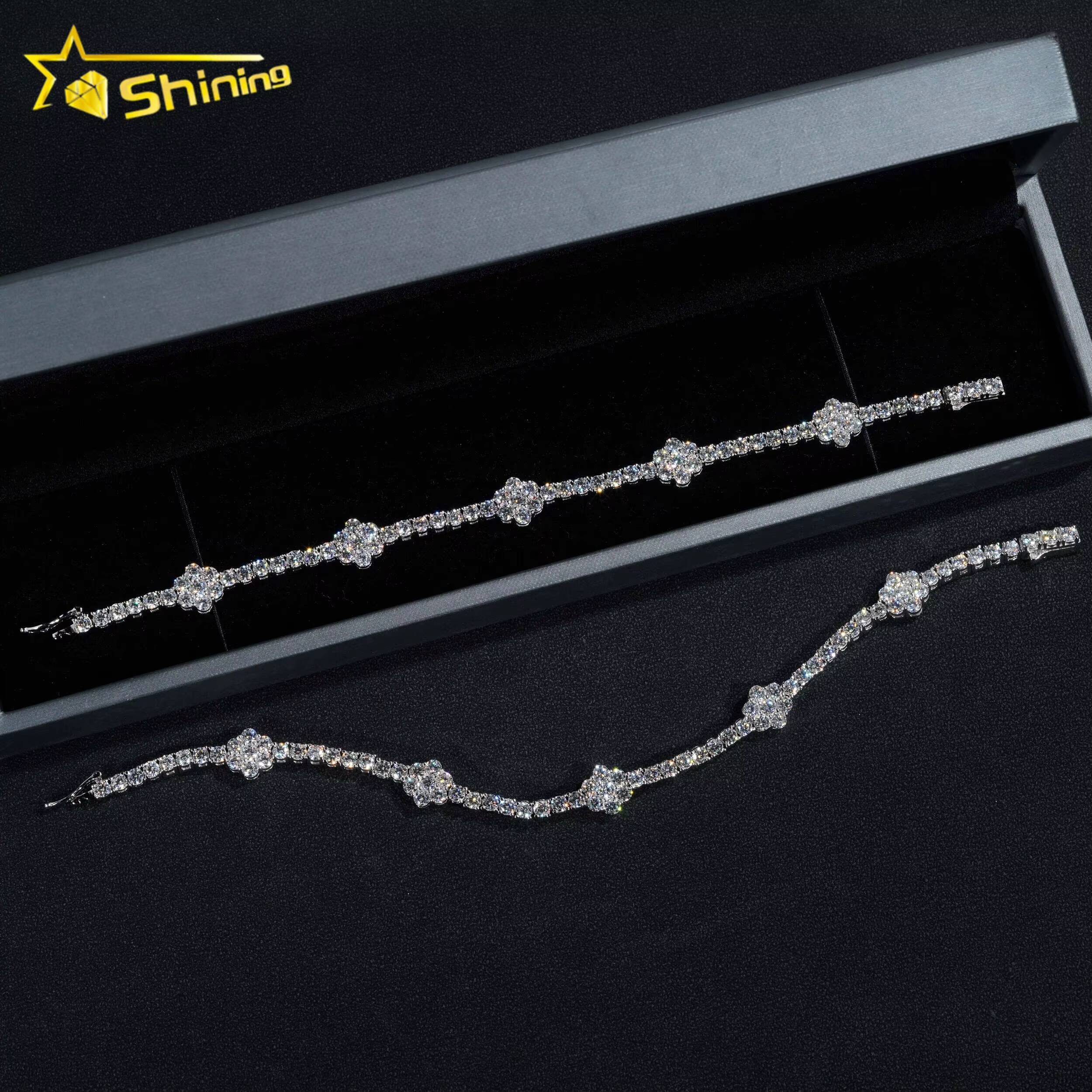 Wholesale Price VVS Diamond 3MM 925 Sterling Silver Flower Tennis Chain Moissanite Tennis Bracelet