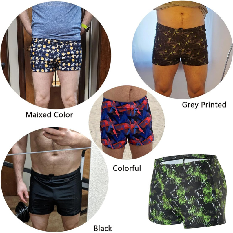 Swimsuits for Swimming,Swim Jammer Men Square Legs UPF50 +, Trunks with Drawstring (Black Green Printed 2XL)
